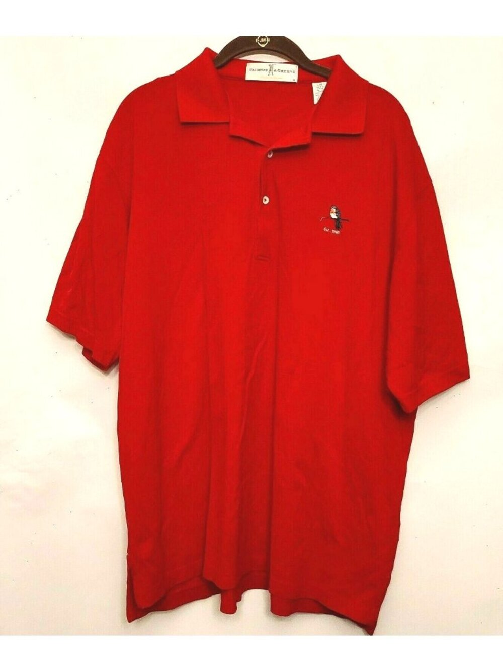 Fairway & Greene Men's Red Polo Shirt Sz L Casual Short Sleeve Embroidered Bird